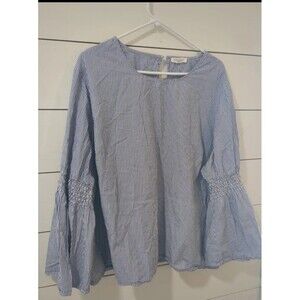 3x bell sleeve 100% cotton blue pinstripe top beach spring summer boho cottage